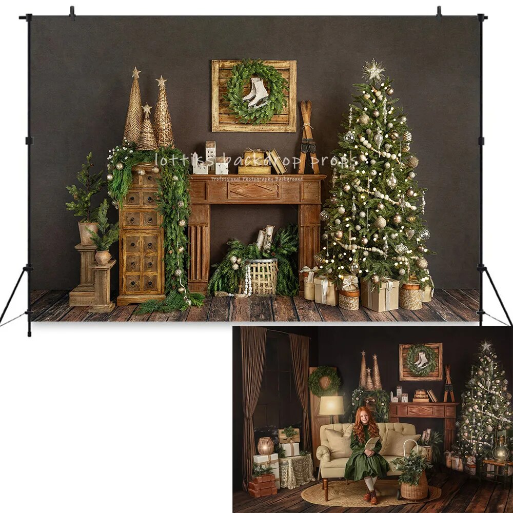 Christmas Livingroom Backdrops Kids Family Portrait Props Baby Girl Photography Photostudio Xmas Windows Fireplace Background