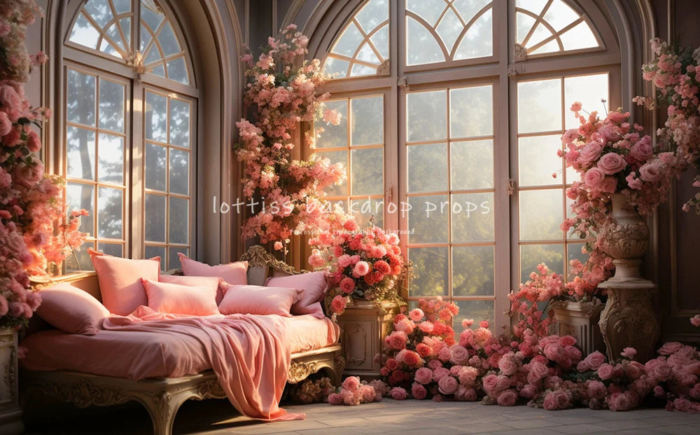 Castle Windows Backdrops Kids Gril Photography Props Child Adult Photocall Decors Spring Floral Garden Backgrounds