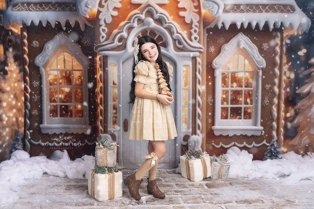 Elegant White Christmas Fireplace Backdrop Winter Street and Store Front Kids Baby Cake Smash Photography Decors