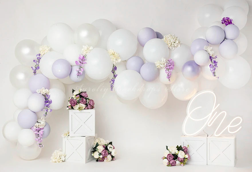 Gold and White Balloon Arch Birthday Backdrop Kids Baby Cake Smash Photography Props Child Adult Photo Shoot Backgrounds