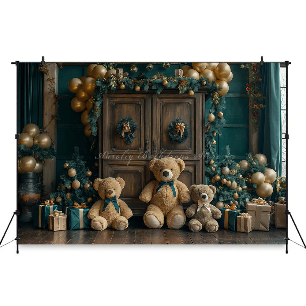 Christmas Theme Little Bear Backdrop Kids Baby Cake Smash Photography Props Fireplace Child Adult Photo Studio Backgrounds