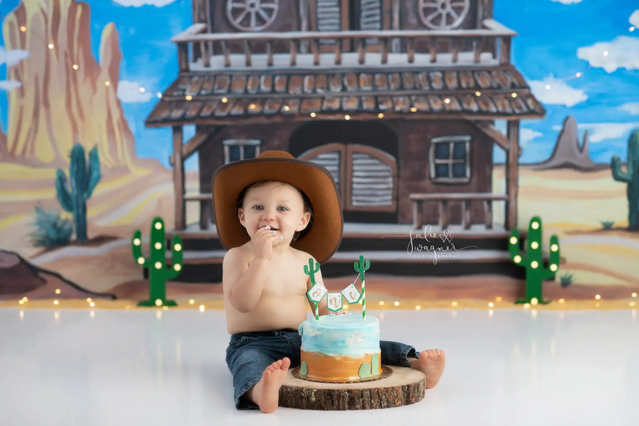 Cowboy Saloon Backdrop Kids Baby Cake Smash Photography Props Desert Blue Sky Child Boys Adult Birthday Party Backgrounds