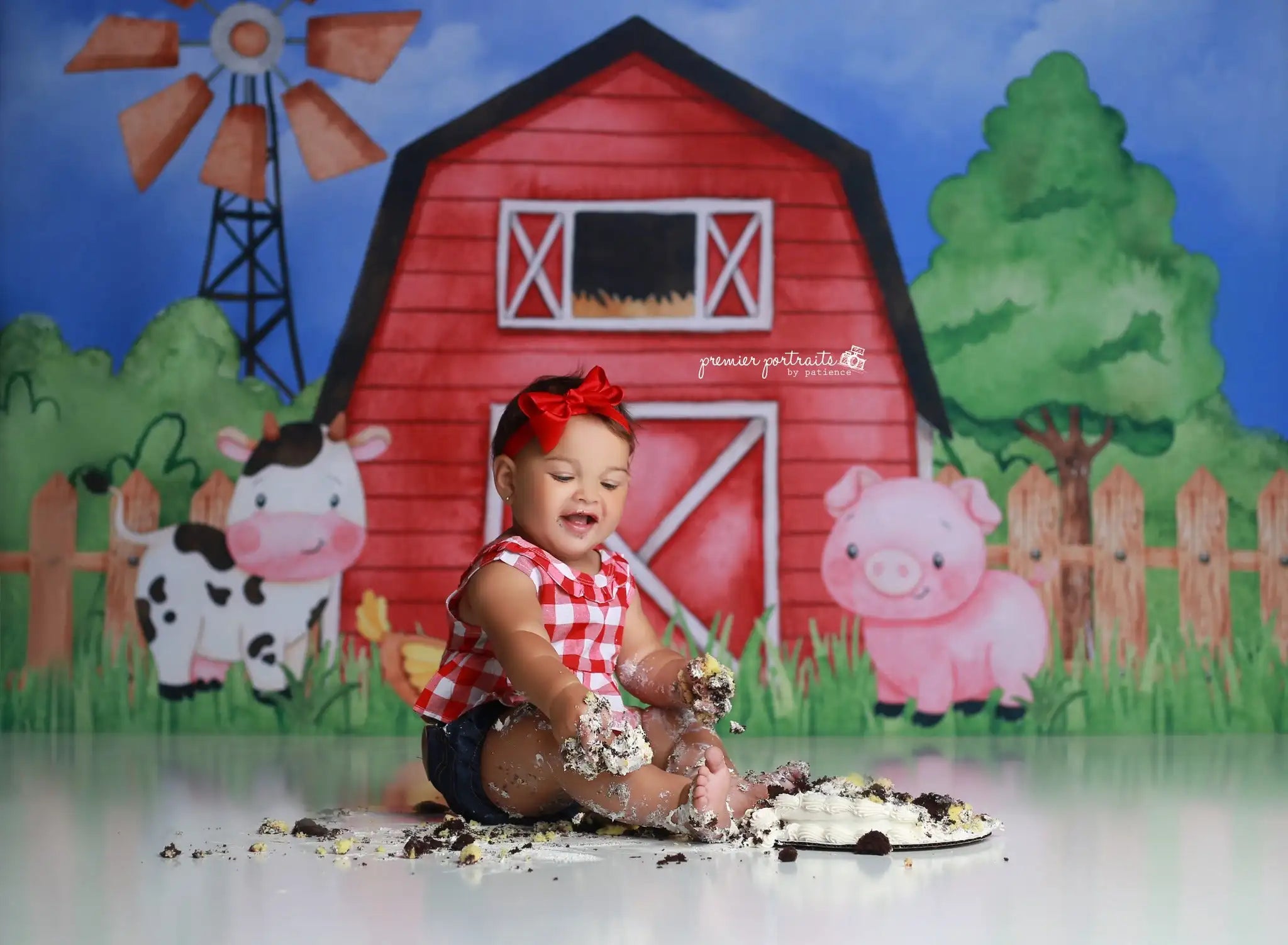 Farm Theme Birthday Backdrop Red Barn Kids Baby Cake Smash Photography Props Girls Adult Birthday Studio Backgrounds