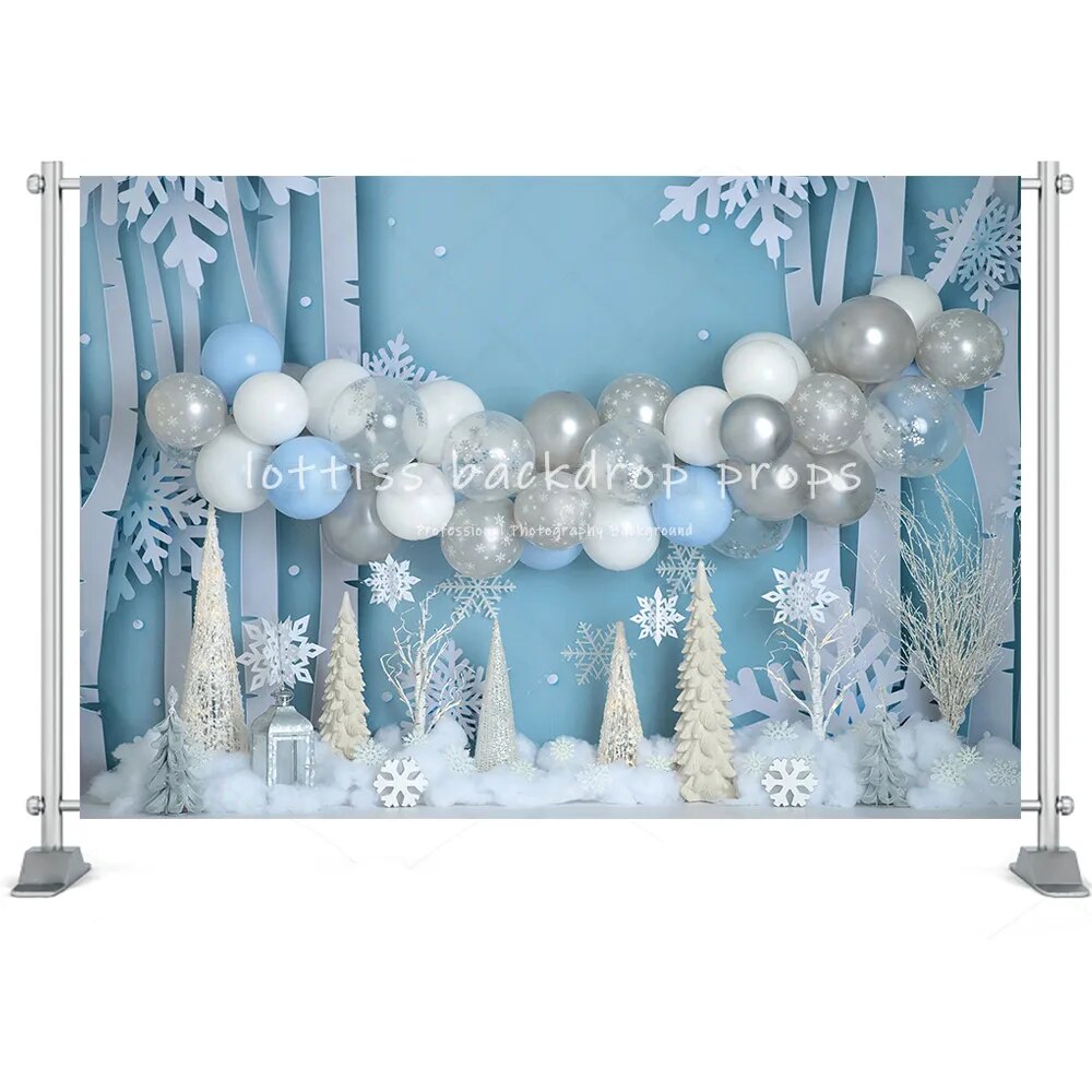 Hiver flocon de neige forêt toile de fond pays des merveilles enfants gâteau Smash accessoires Newboran bébé Photocall anniversaire Portrait Photo fond 