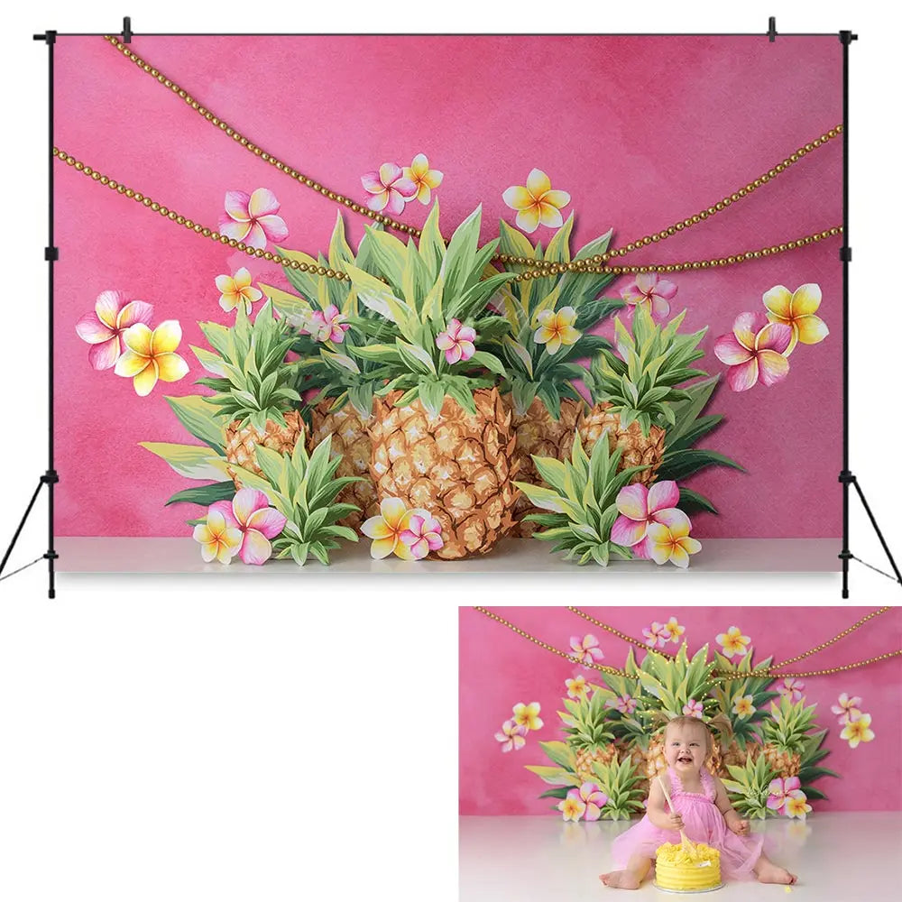 Summer Pineapple Backdrop Kids Baby Cake Smash Photocall Decors Floral Child Girls Adult Birthday Party Studio Backgrounds