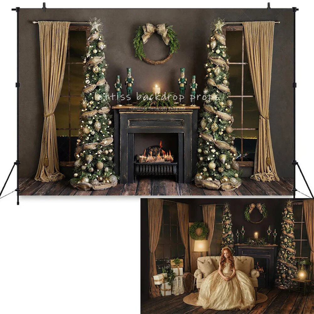 Christmas Livingroom Backdrops Kids Family Portrait Props Baby Girl Photography Photostudio Xmas Windows Fireplace Background