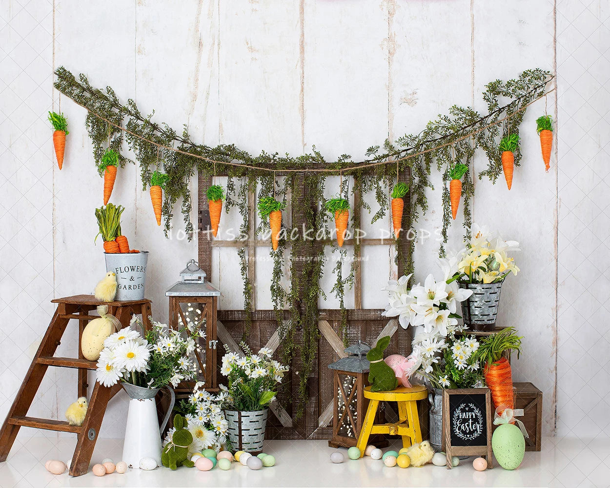 Easter Carrot Barn Door Backdrops Kids Baby Photography Child Adult Photocall Decors Festival Backgrounds