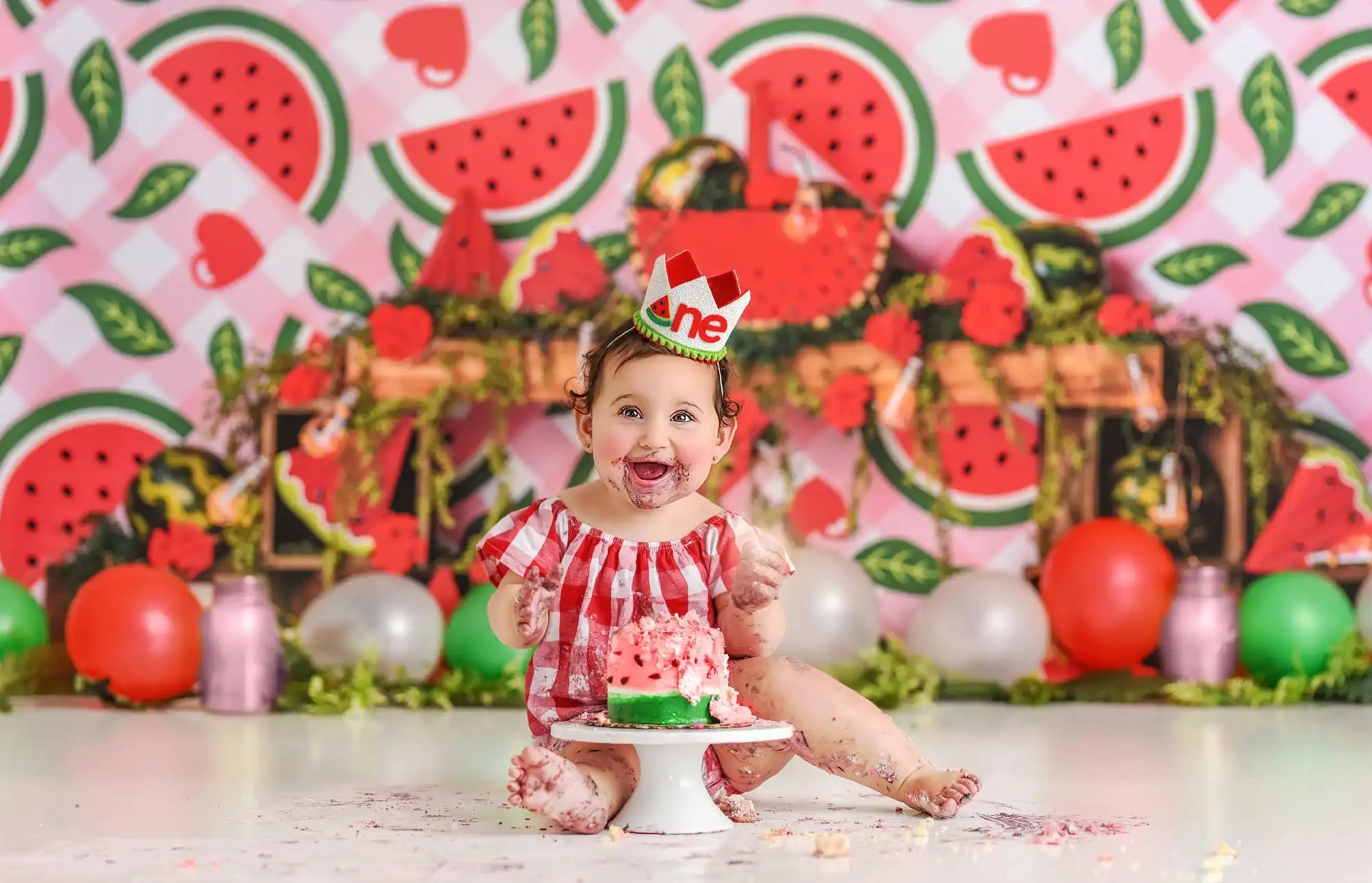 Melon Melody Backdrop Summer Watermelon Red Roses Kids Baby Cake Smash Photography Props Child Girls Birthday Studio Backgrounds