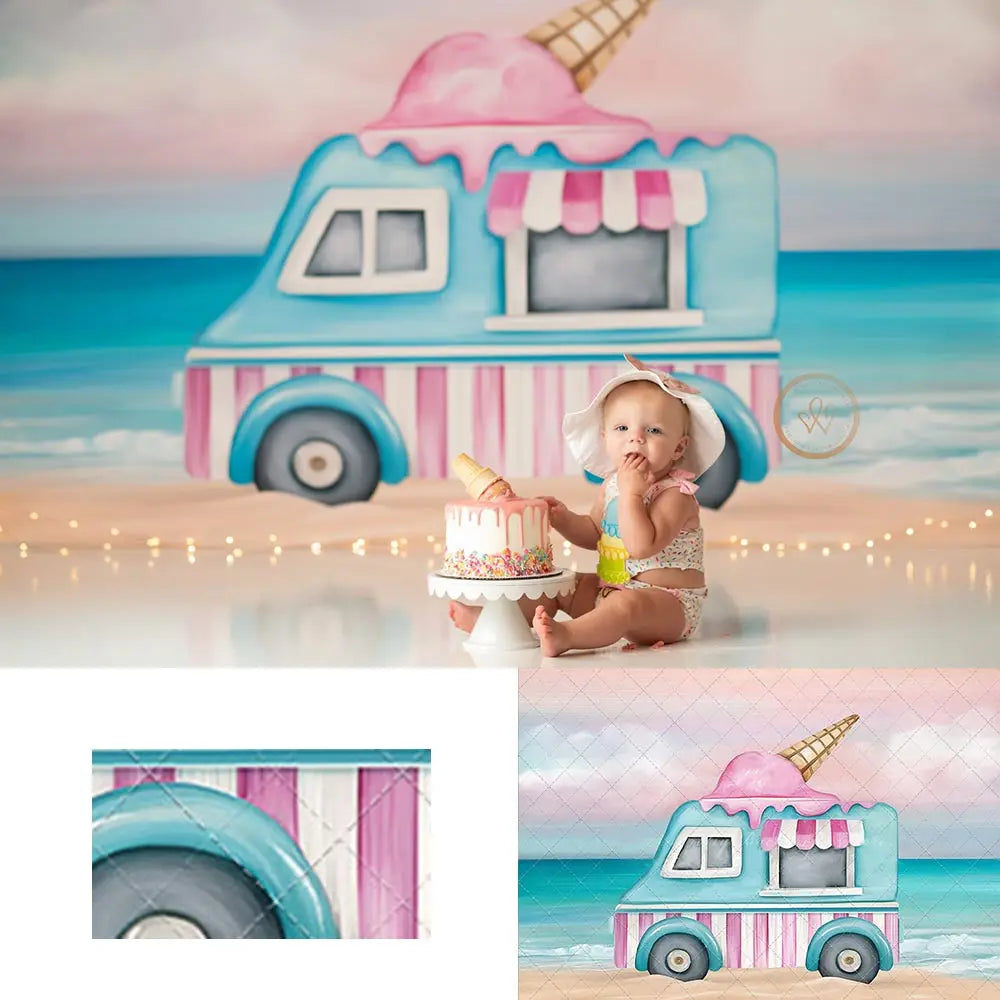 Summer Sweets Backdrop Kids Baby Cake Smash Photography Props Ice Cream Cars Child Girls Adult Birthday Party Backgrounds