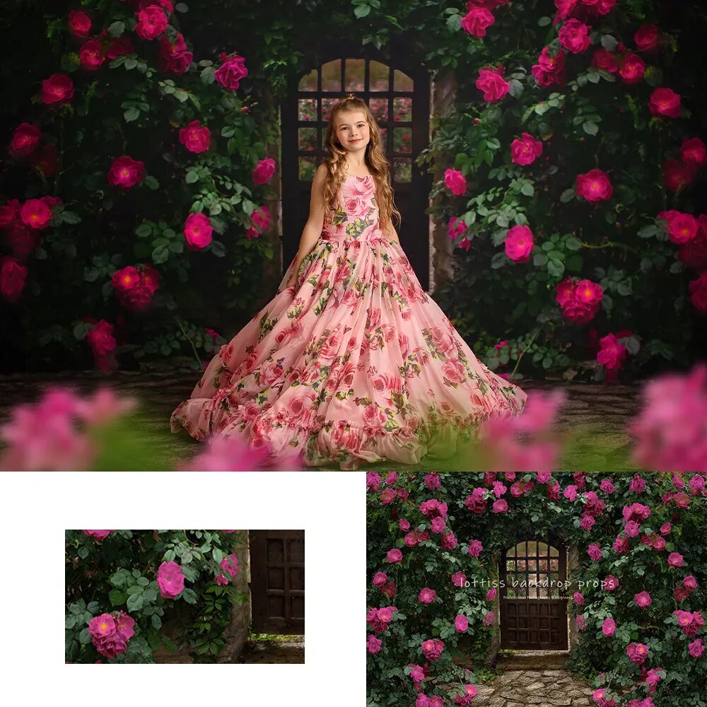 Pink Rose Garden Background Kids Baby Photography Props Child Adult Photocall Decors Valentine Spring Floral Background