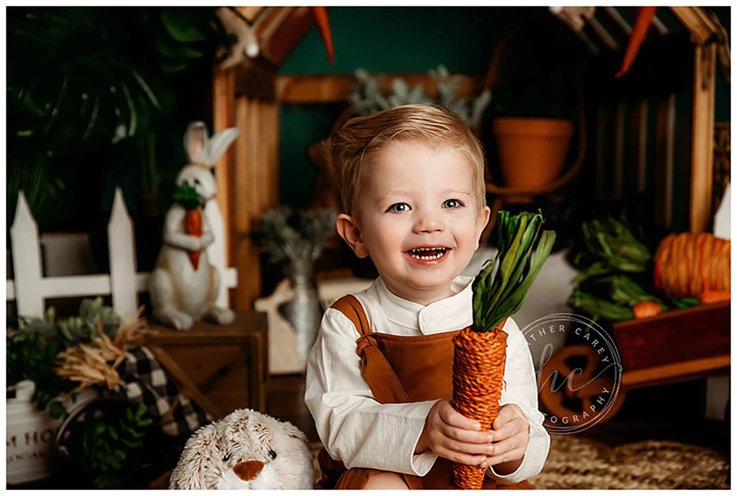 Emerald Bunnies Carrots Easter Backdrops Kids Baby Photography Child Cake Smash Birthday Photocall Jungle Backgrounds