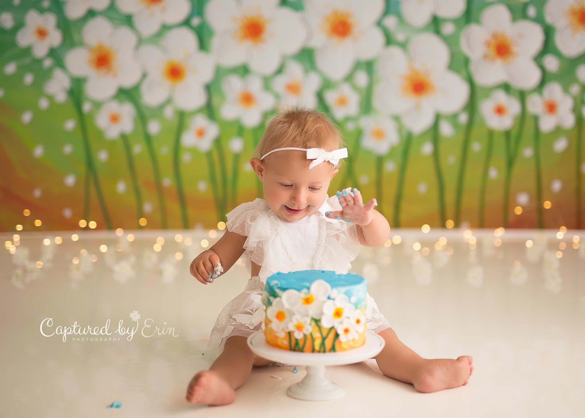 Dancing Daisies Backdrop Spring Floral Kids Baby Cake Smash Photography Props Child Girls Adult Birthday Party Backgrounds