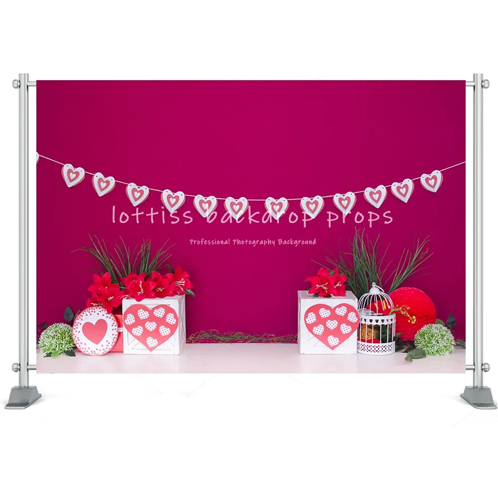 Valentine's Day Photography Backdrop Cake Smash Romantic Scenes Wedding Background Floral Red Rose Heart Love Photocall Banner