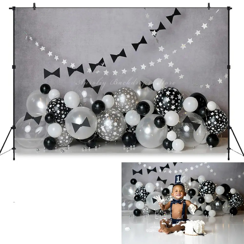 Black Tie Balloons Backdrop Kids Boys Birthday Cake Smash Photography Props Child Adult Photocall Studio Backgrounds