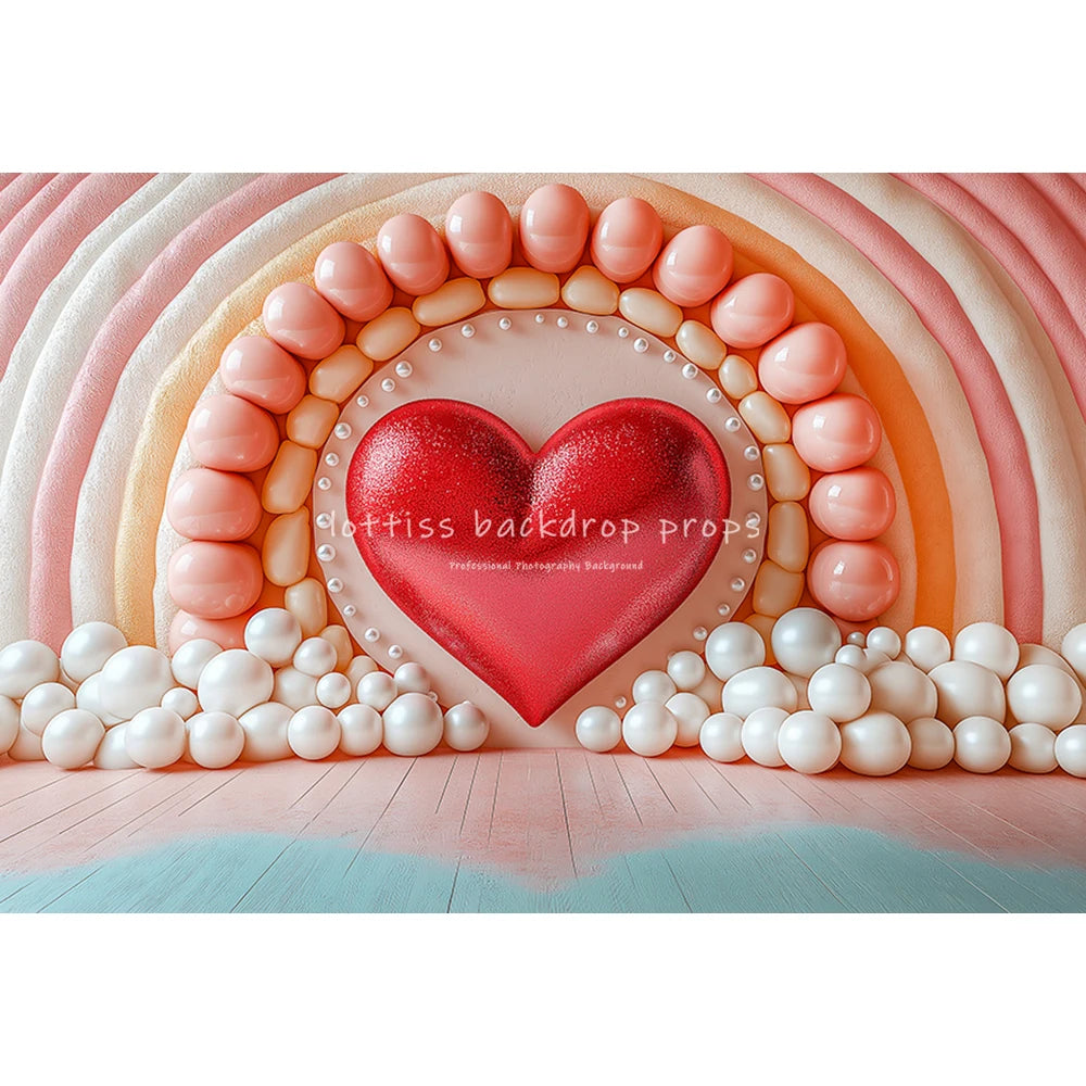 Love Balloons Wall Valentine's Day Backdrops Kids Adult Photography Child Baby Cake Smash Photocall Red Rainbow  Backgrounds