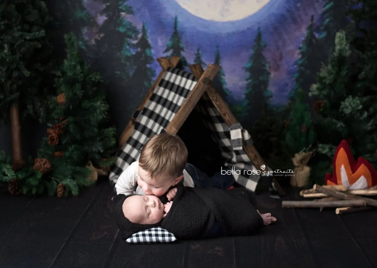 Arrière-plan de forêt grande lune pour enfants, arrière-plan de photographie de gâteau Smash, arbre d'anniversaire, nuit, accessoires de fête pour enfants, studio photo 