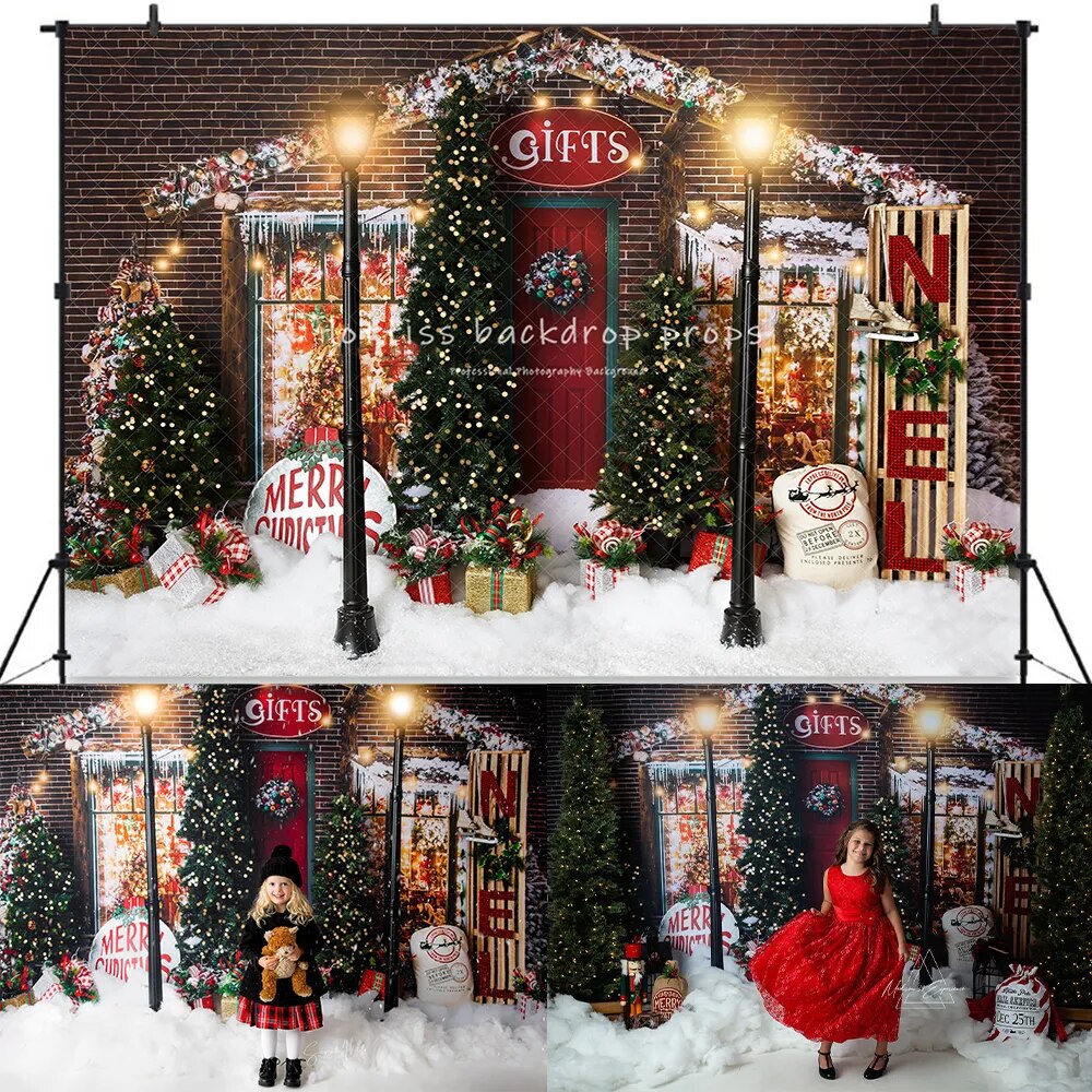 Christmas Living room Backdrops Kids Adult Photography Props Child Baby Photocall Luxury Fireplace Window Xmas Trees Background