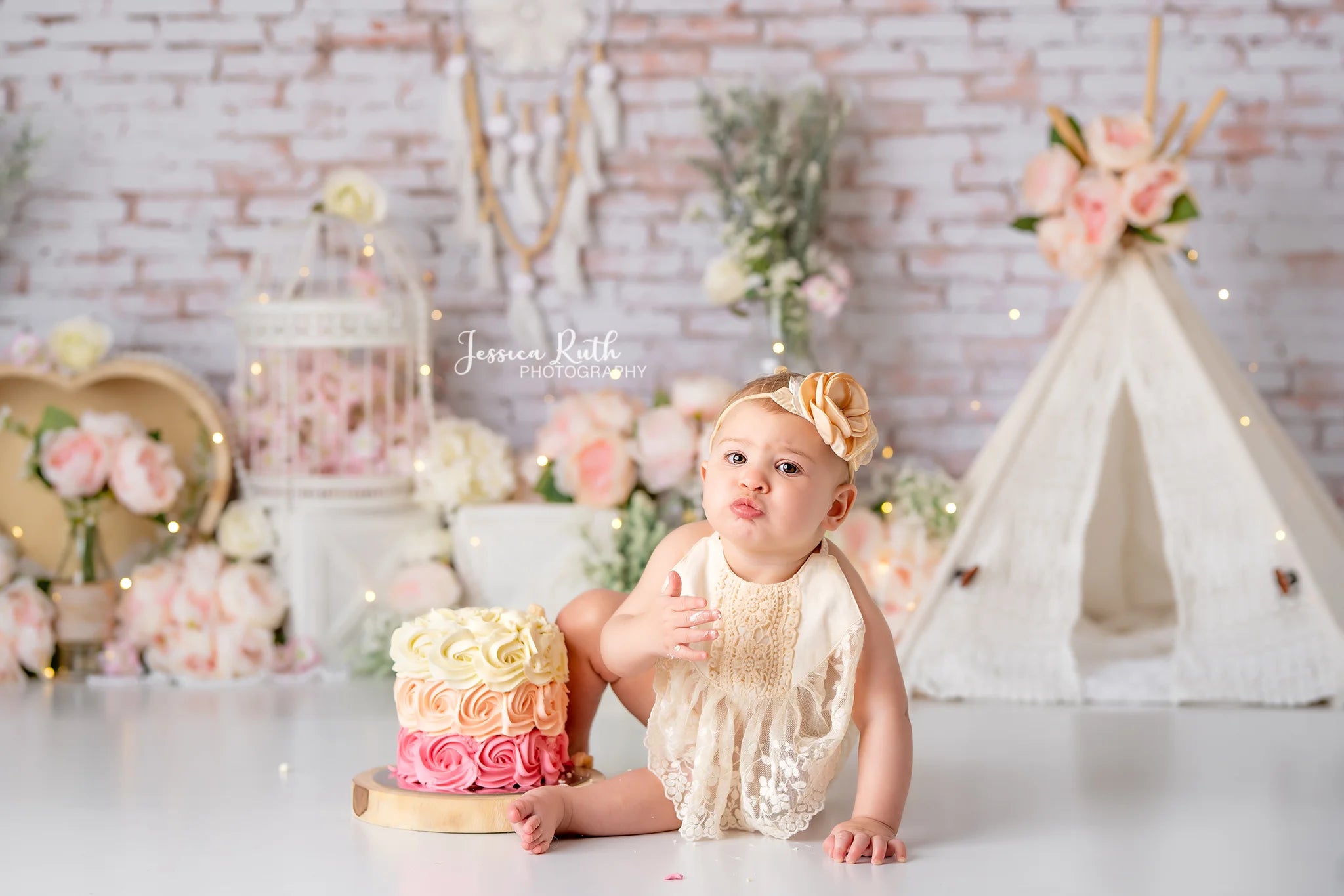 Creamy Floral Boho Spring Backdrops Kids Baby Photography Child Girl Cake Smash Photocall Decors Flower Garden Backgrounds