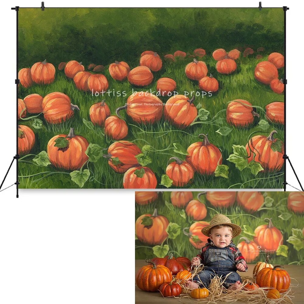 Autumn Sunflower Field Backdrops Kids Baby Phtography Props Adult Child Photocall Halloween Pumpkin Lantern Farm Background