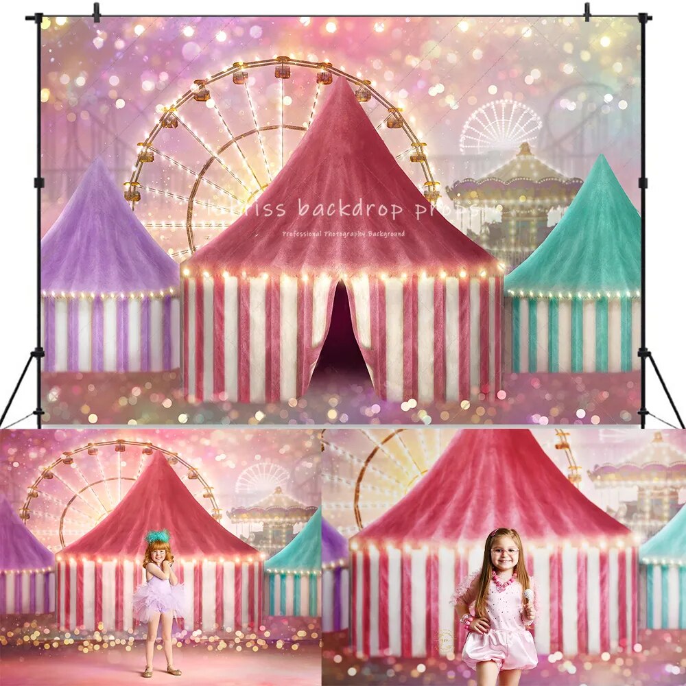 Pastel Carnival Backdrops Kids Baby Photography Props Adult Child Photocall Circus Tent Ferris Wheel Background