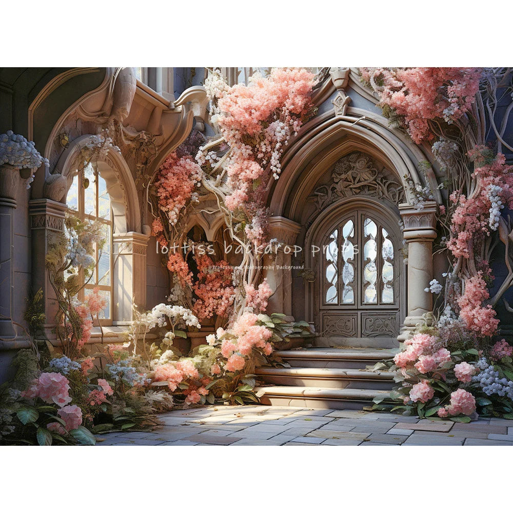 Garden House Floral Door Backdrops Kids Child Spring Photography Girl Baby Photocall Decors Rose Pink Flower Windows Backgrounds