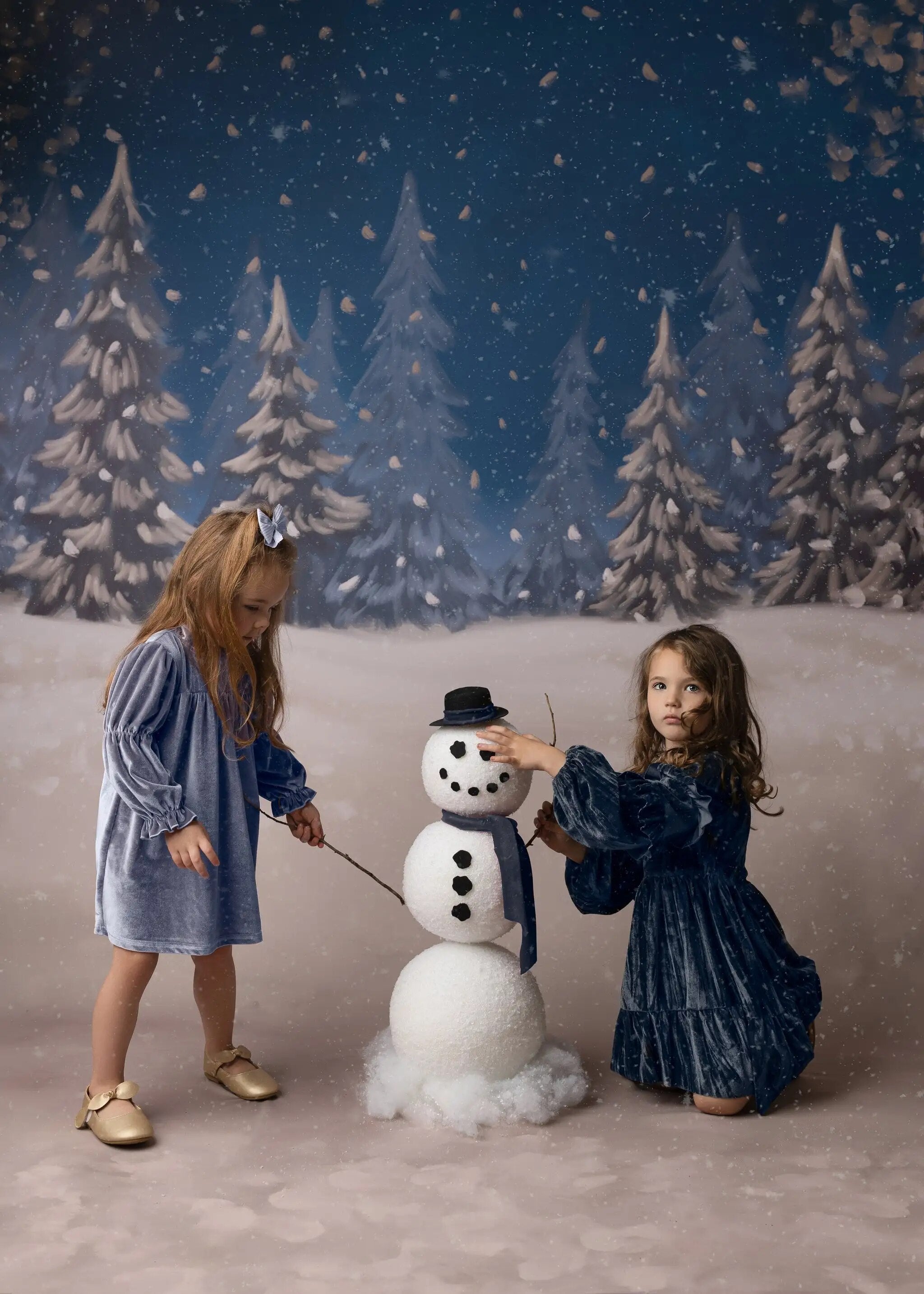 Arrière-plan de forêt enneigée, accessoires de Portrait de noël pour enfants et adultes, flocons de neige d'hiver, arrière-plan d'arbres au sol pour studio photo 