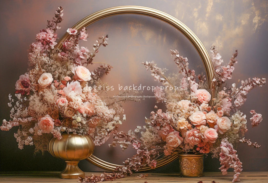 Spring Pink Gold Arch Backdrops Kids Baby Photography Child Wedding Photocall Decors Garden Floral Door Backgrounds