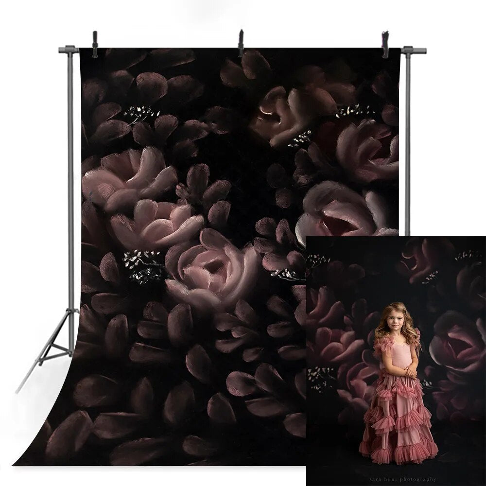 Décors floraux foncés femme enceinte Portrait photographie abstraite peinture à la main Rose fleur fond adulte bébé Photostudio 