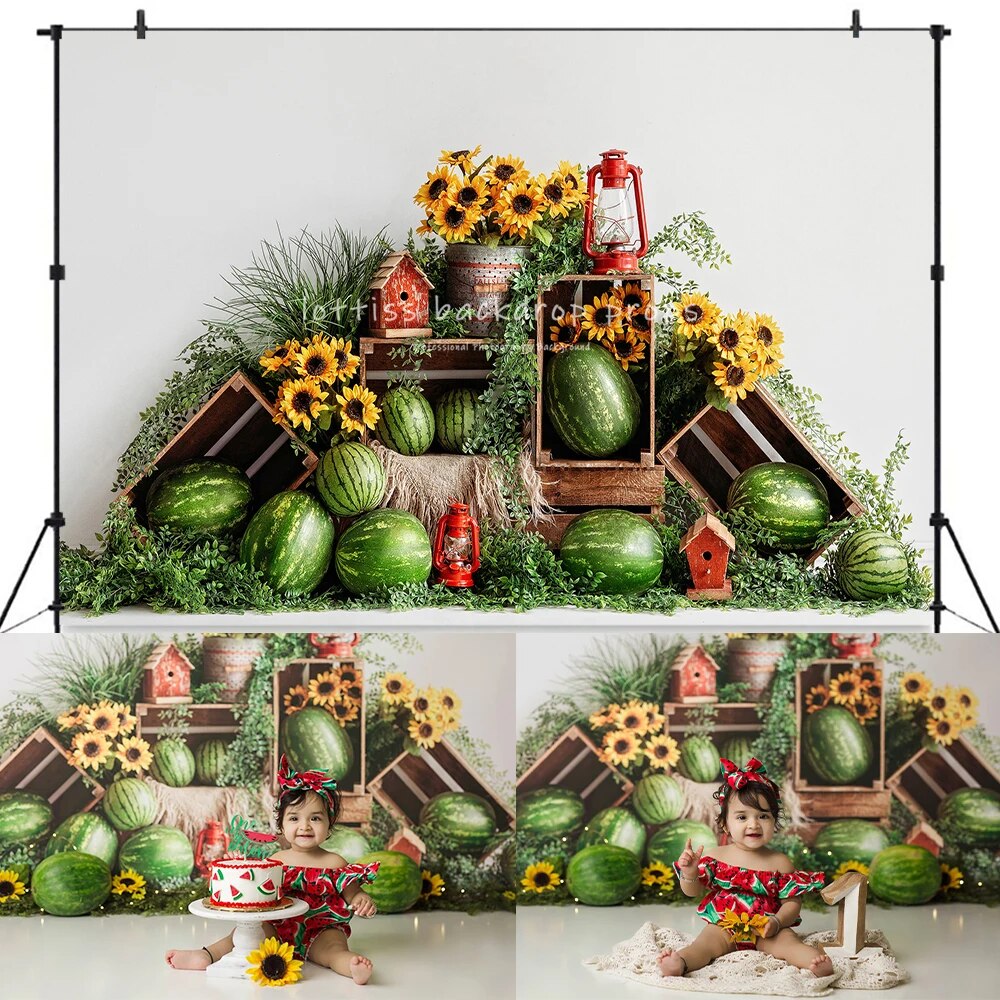 One In A Melon Backdrops Kids Baby Photography Props Child Adult Photocall Decors Birthday Fruits Watermelon Background