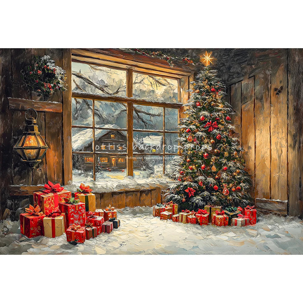 Xmas Window Big Christmas Tree Backdrops Kids Adult Photography Child Baby Photocall Fireplace Backgrounds