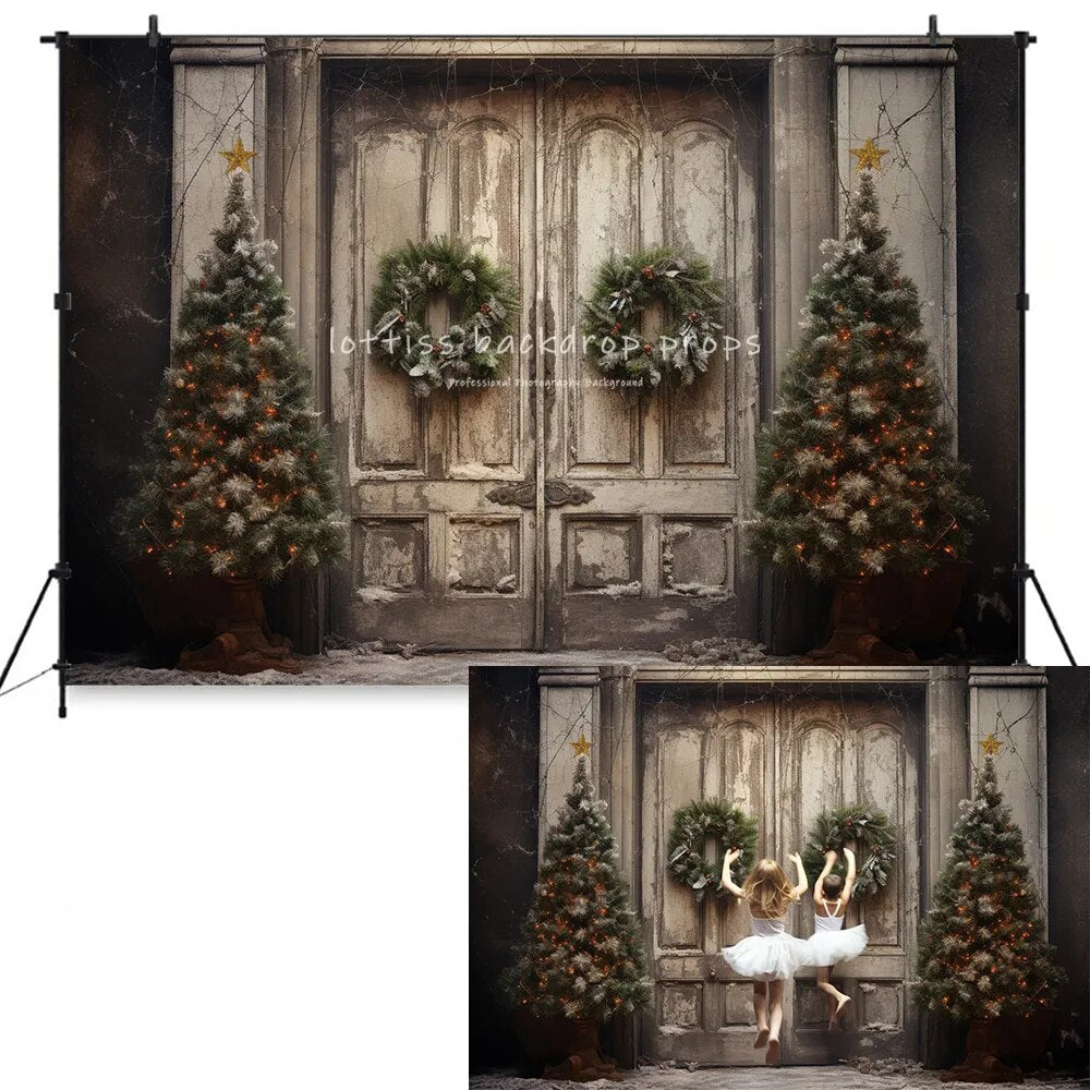 Winter Churchs Medieval Door Backdrops Kids Adult Xmas Photography Props Child Adult Photocall Snowy House Front Background