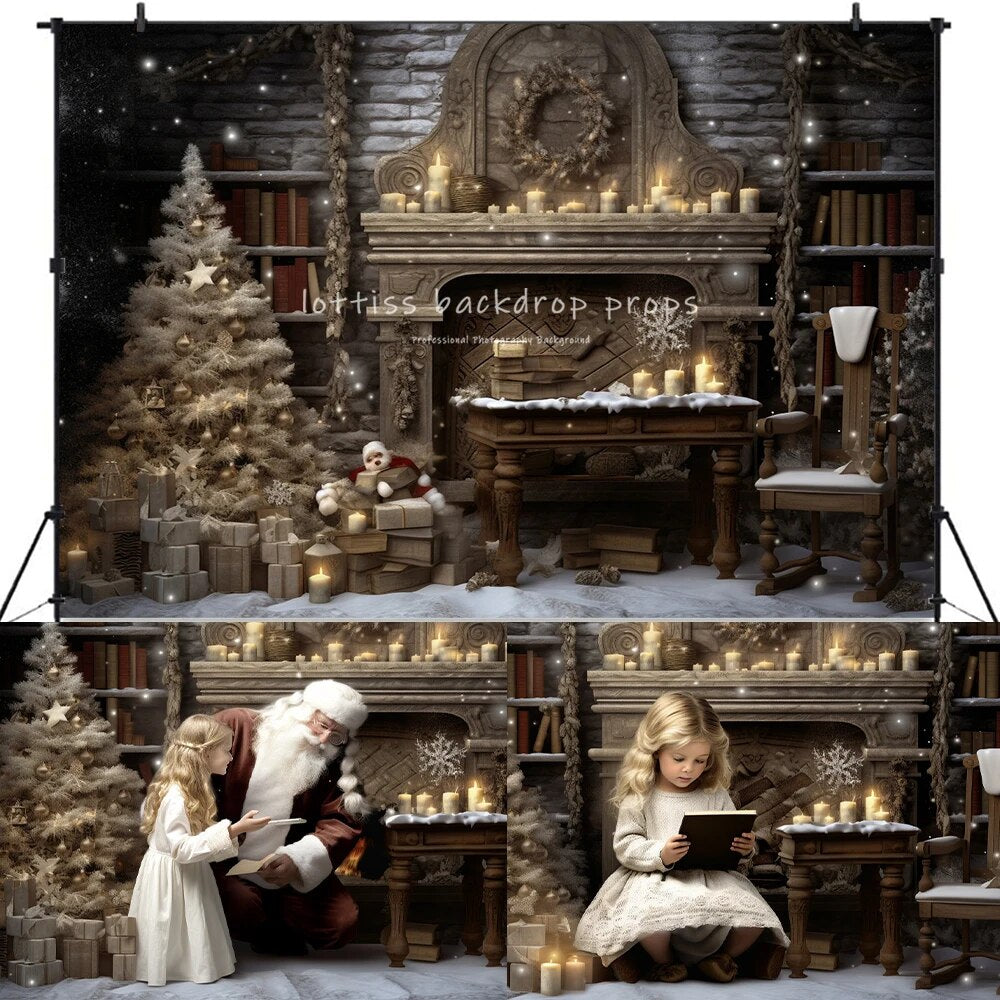 The Night Before Christmas Backdrops Kids Adult Photography Props Child Baby Photocall Big Moon Xmas Trees Fireplace Background