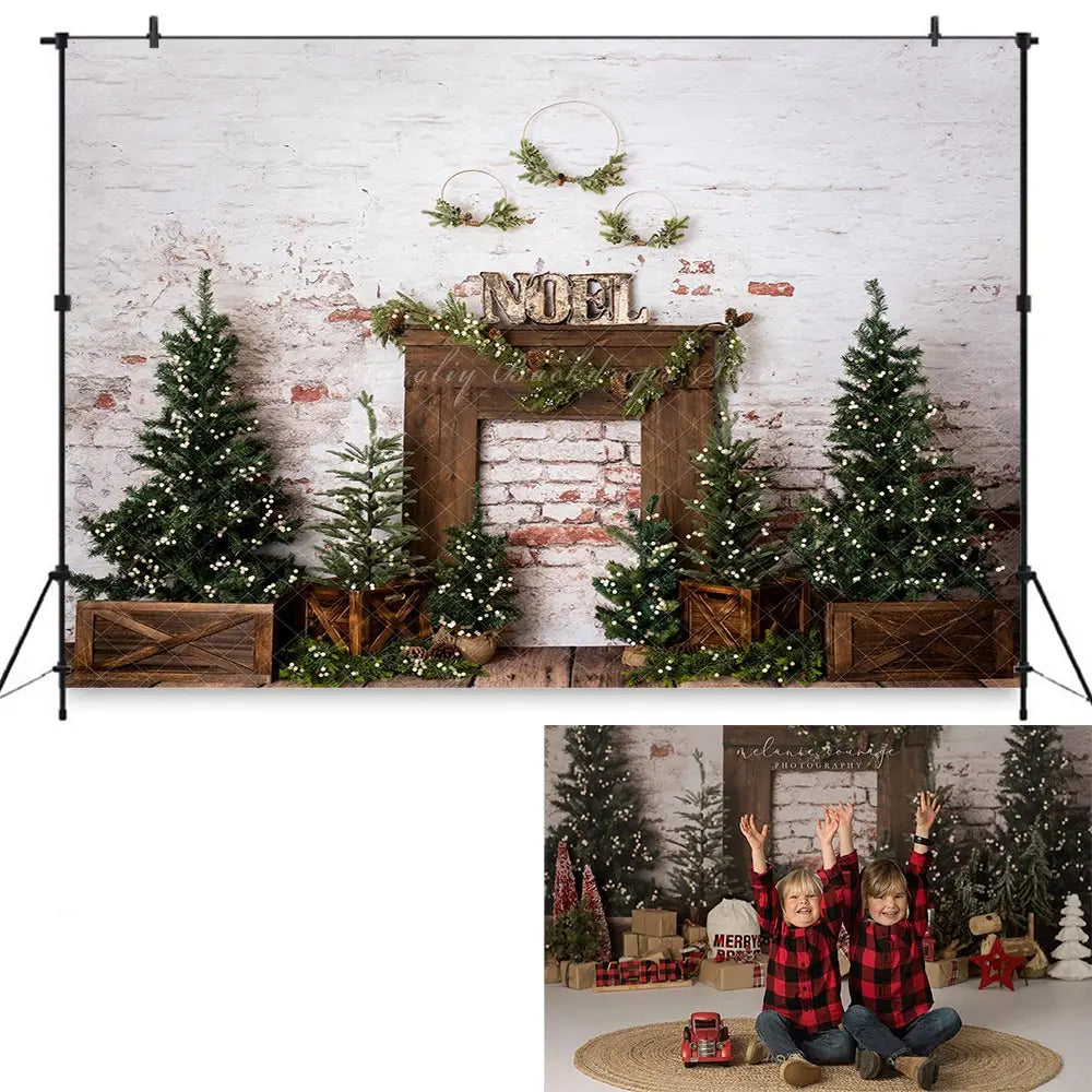 Noel Mantle Lights Christmas Tree Backdrop Kids Baby Cake Smash Photocall Decors Child Girls Adult Family Studio Backgrounds