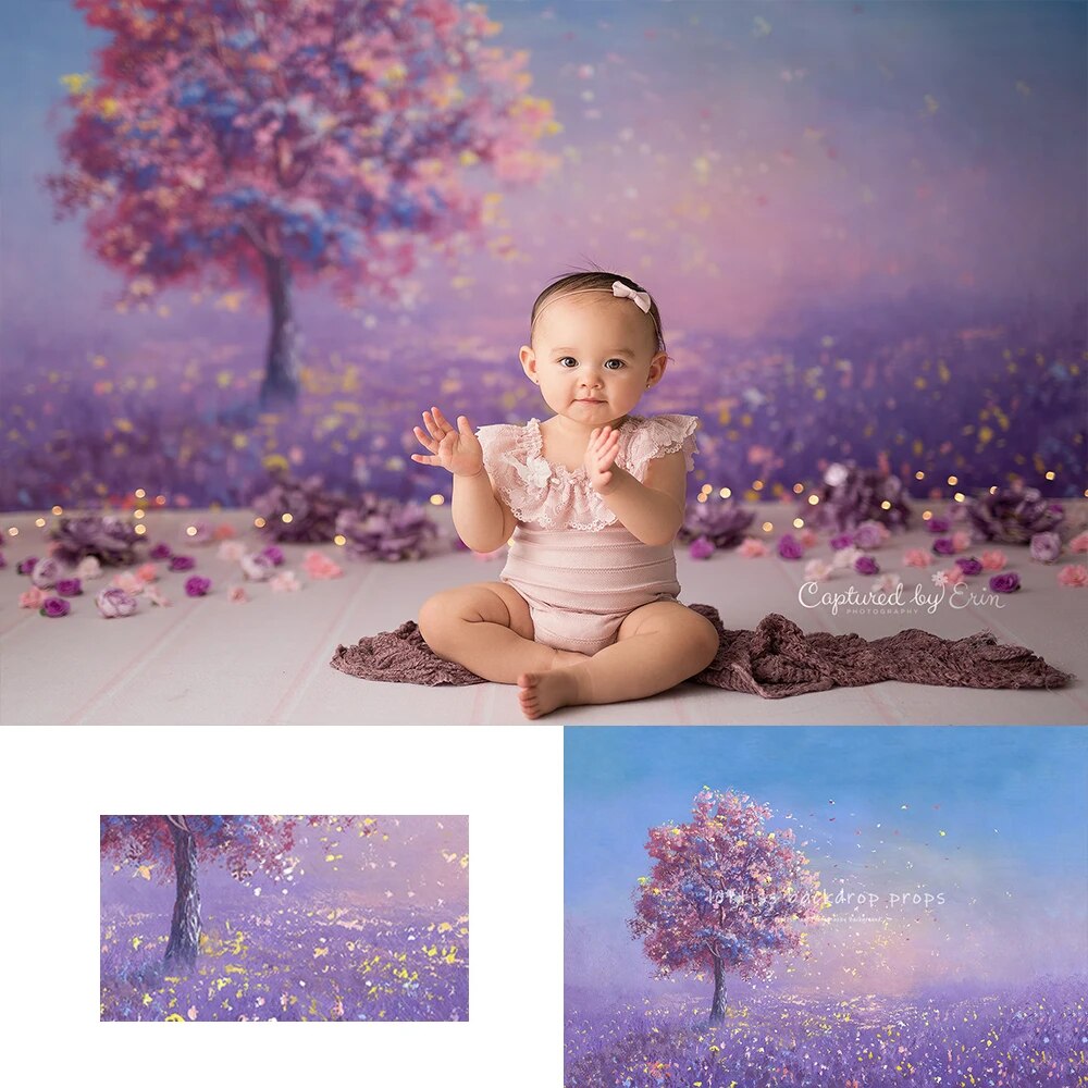 Windswept Wishes Backdrops Kids Cake Smash Props Child Baby Photocall Decors Adult Photography Autumn Purple Tree Background