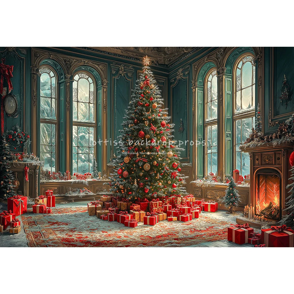 Xmas Window Big Christmas Tree Backdrops Kids Adult Photography Child Baby Photocall Fireplace Backgrounds