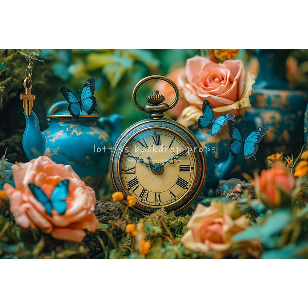 Wonderland Jungle Clock Backdrops Kids Baby Birthday Cake Smash Photocall Decors Forest Fairy Photography Backgrounds