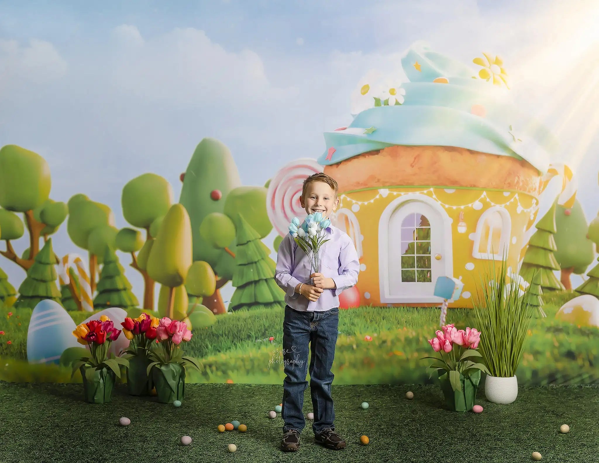 Spring Easter Treats Backdrops Boy Kids Photography Props Child Adult Photocall Decors Cartoon Countryside Scene Backgrounds