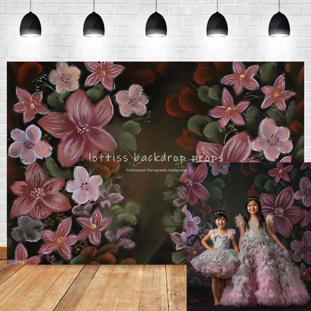 Old Master Floral Newborn Kids Birthday Photography Backdrop Abstract Texture Hand Painted Flowers Photo Booth Background