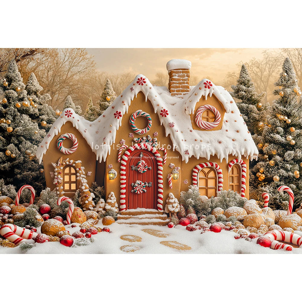 Winter Snowy Cottage Backdrops Kids Adult Photography Child Baby Photocall Snowflake Xmas House Gingerbread Store Backgrounds