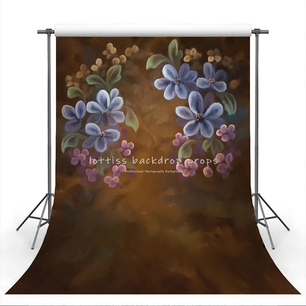 Retro Oil Painting Flower Backdrop Pregant Kids Portrait Photocall Props Art Hand Painting Floral Abstract Texture Background