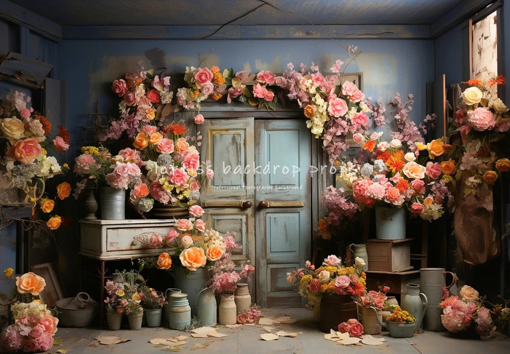 Spring Garden Wooden House Backdrops Child Girl Photocal Props Baby Kids Photocall Floral Rose Backgrounds