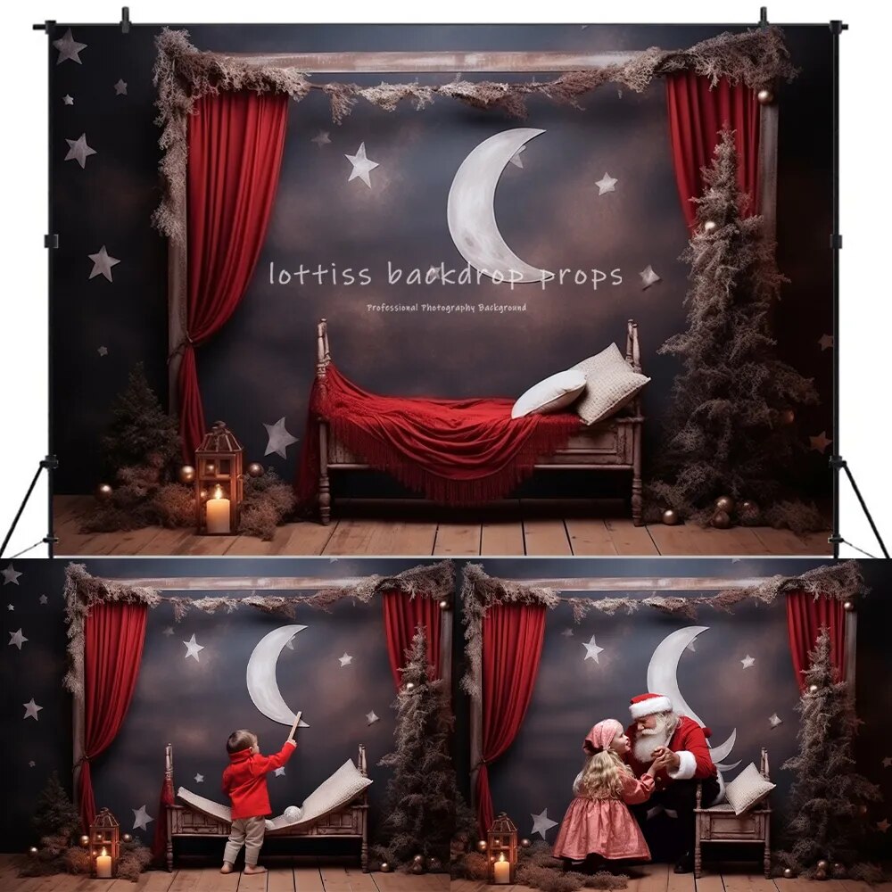 Evening Moon Bedroom Backdrops Winter Xmas Kids Photography Child Baby Photocall Decors Star Sleeping Background