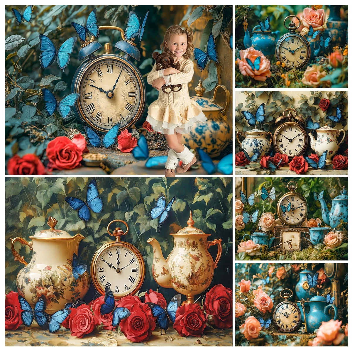 Wonderland Jungle Clock Backdrops Kids Baby Birthday Cake Smash Photocall Decors Forest Fairy Photography Backgrounds