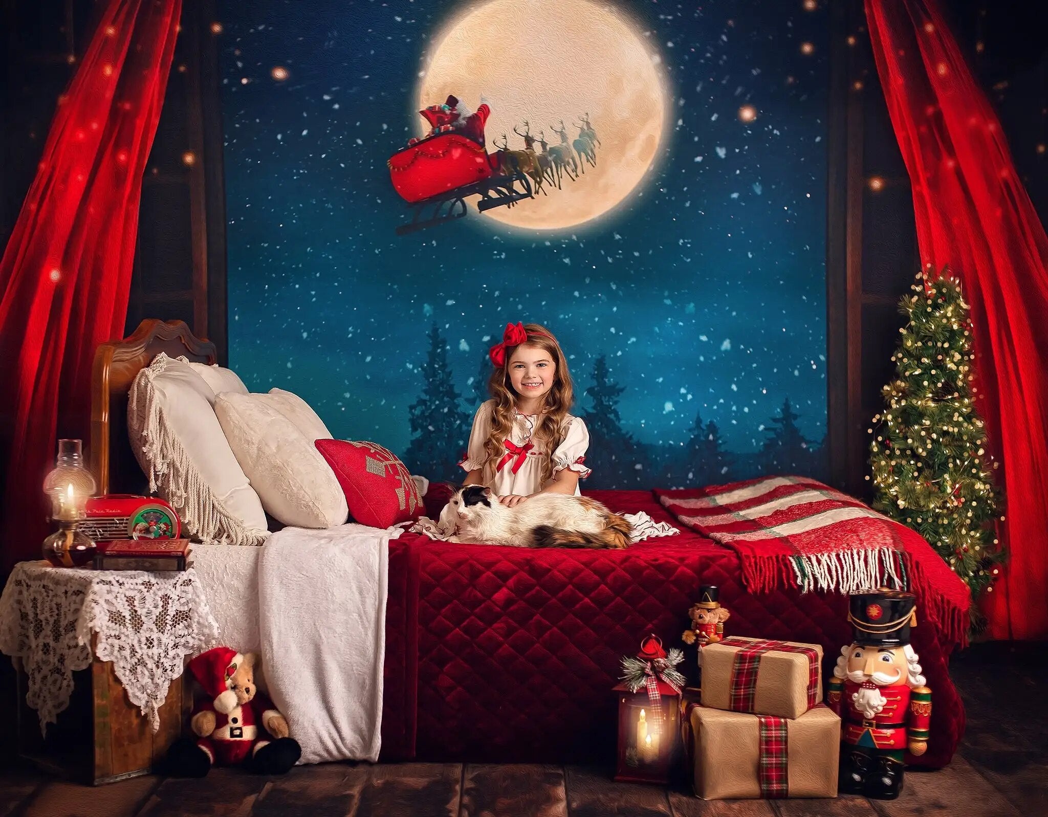 Waiting On Santa Backdrops Kids Baby Photography Child Adult Festival Evening Bed Photocall Decors Christmas Window Background