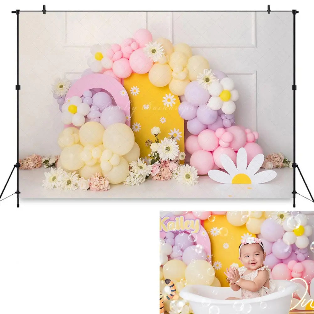 Boho Balloon Garland Photography Backdrop Kids Baby Cake Smash Photocall Decors Floral Castle Child Adult Birthday Backgrounds