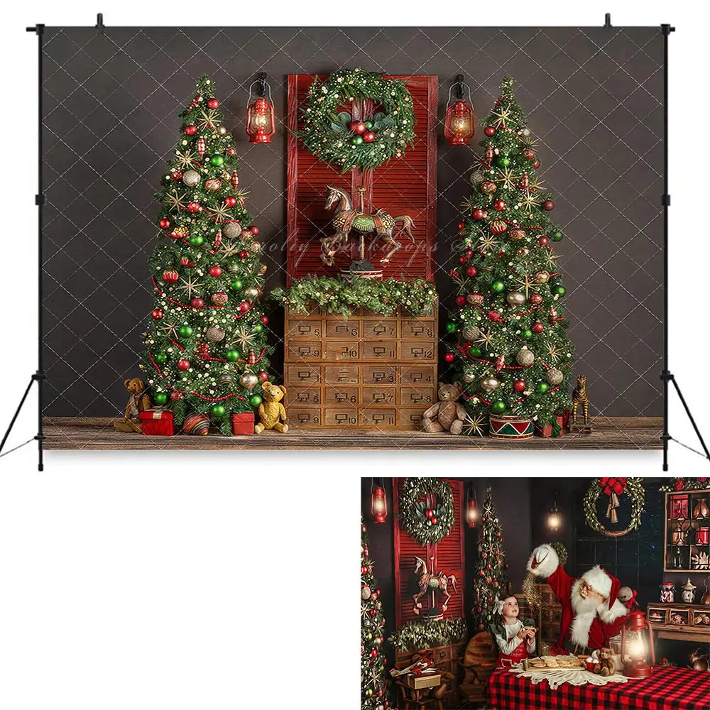 Christmas Backdrop Fireplace Xmas Trees Kids Baby Cake Smash Photography Props Child Adult Studio Photo Decor Backgrounds