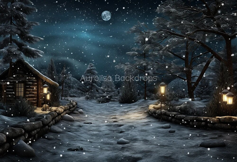 Winter Chrismas Night Backdrop Kids Baby Photography Props Child Adult Photocall Decor Snowflake Big Moon Xmas Forest Background