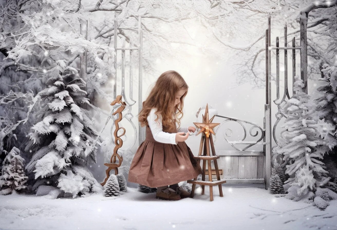 Winter Snowy Forest Backdrops Kids Baby Photography Props Child Adult Photocall Decors Xmas Trees Snowflake Windows Background