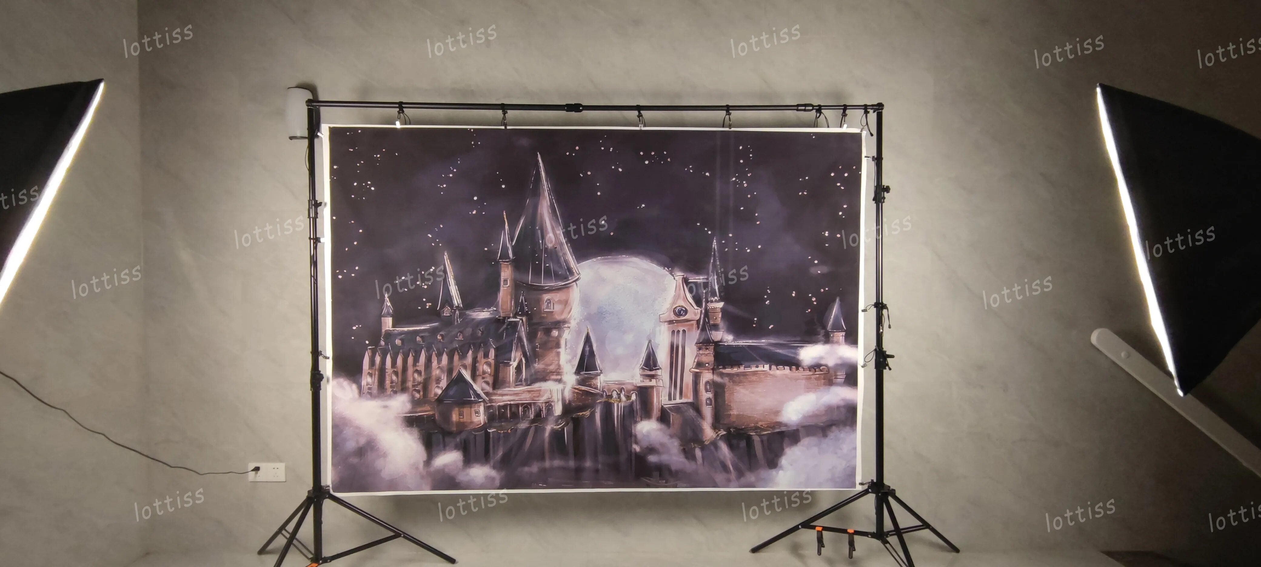 Arrière-plan de photographie de château de la vallée magique, école de sorciers, grande lune, gâteau pour enfants, accessoire Photo d'anniversaire, réception-cadeau pour bébé 