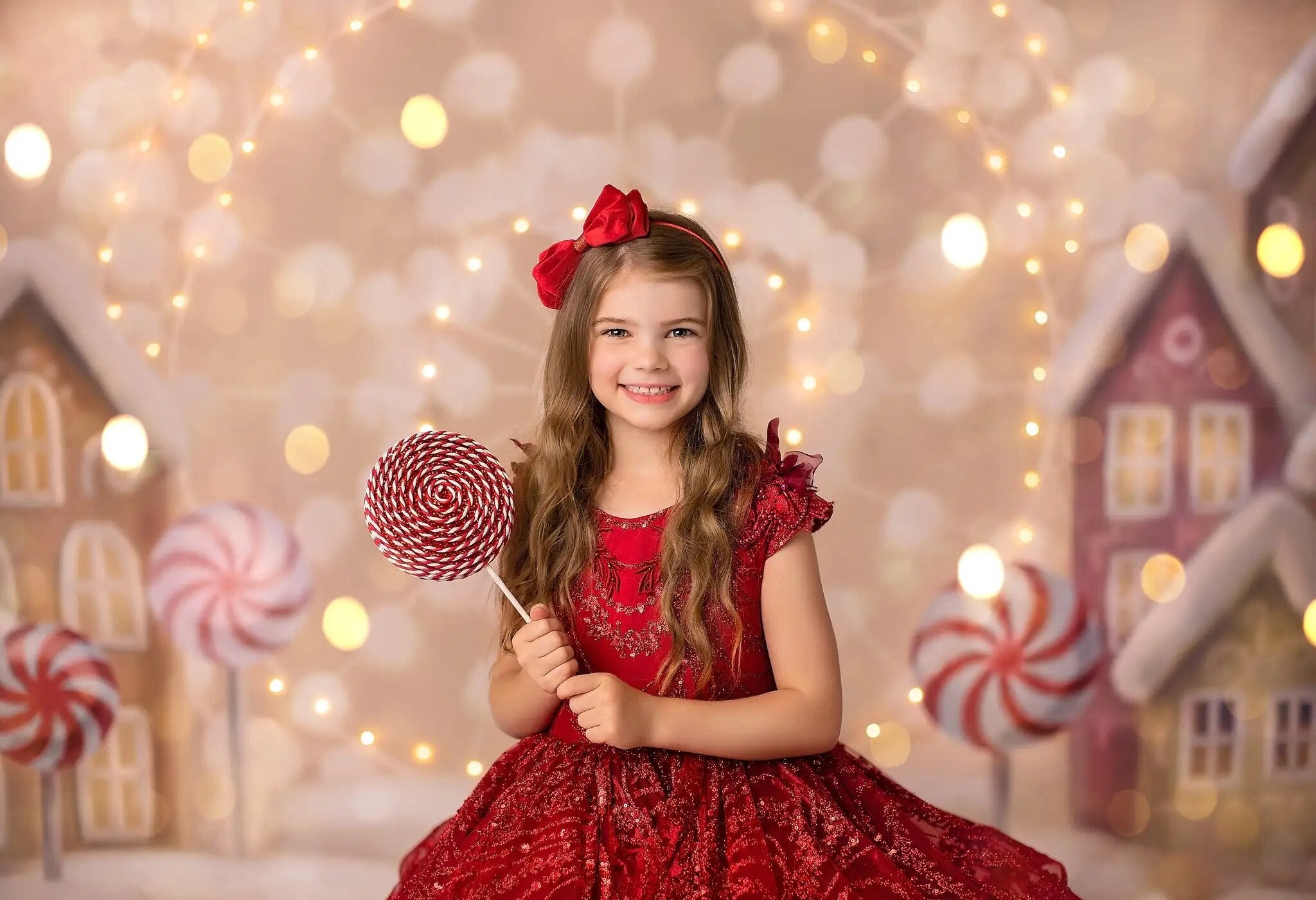 Xmas Candy House Backdrops Kids Portrait Photocall Child Baby Christmas Peppermint Sweet Village Winter Snowy Background